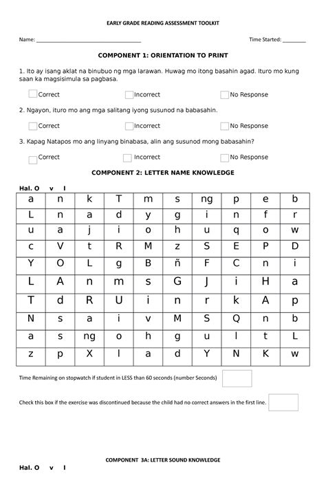 361100830 EGRA assessment tool docx - EARLY GRADE READING ASSESSMENT TOOLKIT Name: - Studocu