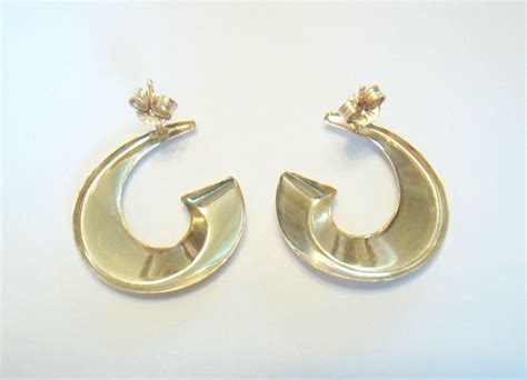 Vintage 14k Yellow Gold 'C' Scroll Earrings, Signed, U.S, Late 20th ...