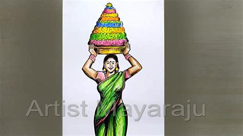 How to Draw Telangana Women Making Bathukamma Drawing / Bathukamma ...