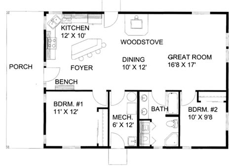 Cabin Style House Plan - 2 Beds 1 Baths 1200 Sq/Ft Plan #117-790 - Houseplans.com