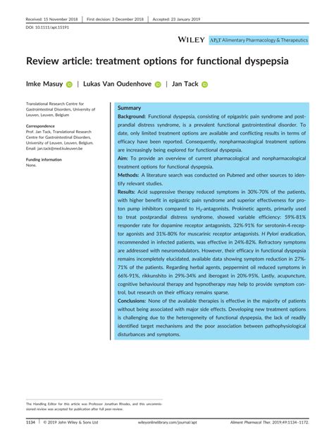 Review article: treatment options for functional dyspepsia | Request PDF