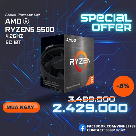 Cpu AMD Ryzen 5 5500 (3.6GHz Boost 4.2GHz / 6 Cores 12 Threads / 16MB ...