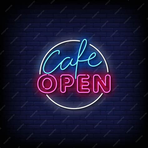 Premium Vector | Neon sign cafe open with brick wall background vector