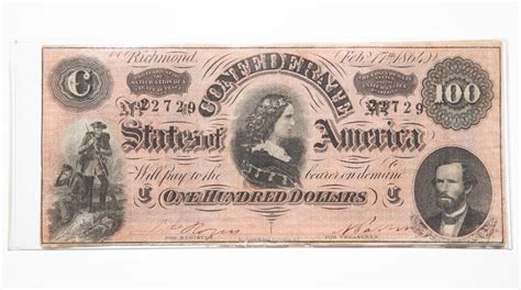 Lot - Confederate States 100 Dollar Note - 1864