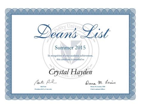 Dean's List Certificate