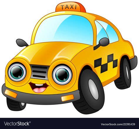 Happy taxi cartoon isolated on white background vector image on | ยานพาหนะ, รถยนต์, รูปสัตว์น่ารัก