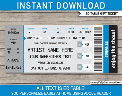 Ticketmaster Concert Ticket Template | Fake Ticket Gift Card