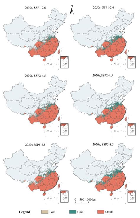 Changes in potential suitable areas of Solenopsis invicta under future... | Download Scientific ...