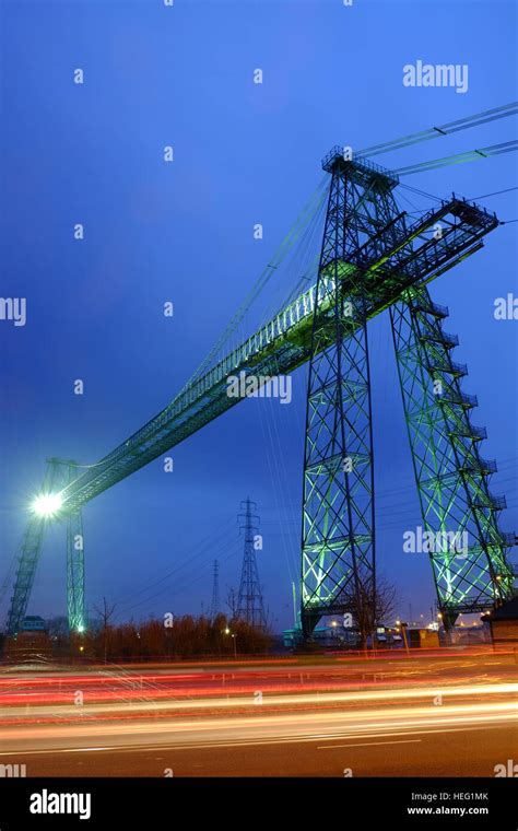 Newport Transporter Bridge in South Wales, photographed at night Stock Photo - Alamy