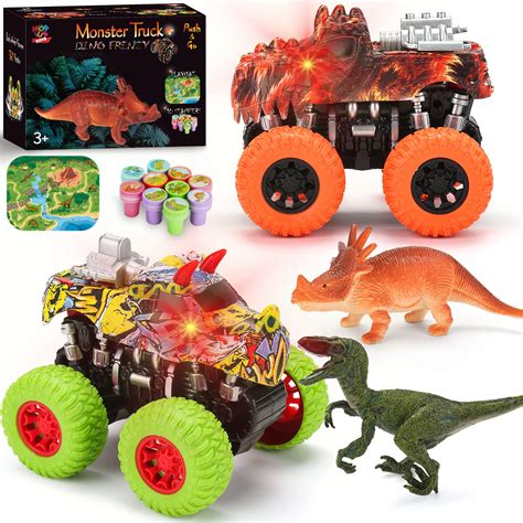 Buy MOBIUS Toys Dinosaur Monster Trucks and Toy Dinosaurs for Boys and Girls - Pull Back ...