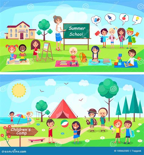 Summer School and Childrens Camp Illustrations Stock Vector ...