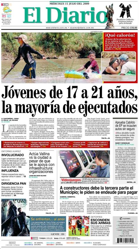 Periódico El Diario - Juarez (México). Periódicos de México. Edición de miércoles, 15 de julio ...