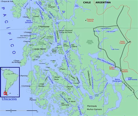 Chilean glaciers map - Map of Chilean glaciers (South America - Americas)