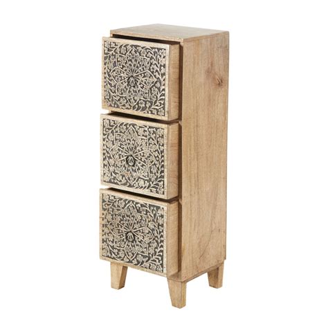 Carved Mango Wood Small 3-Drawer Storage Unit Narmada | Maisons du Monde