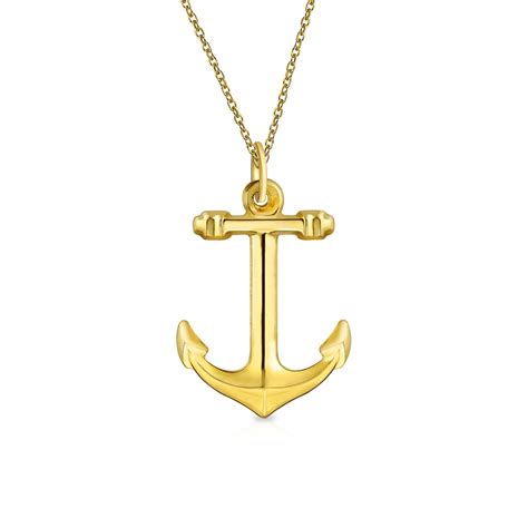 14K REAL Gold Nautical Boat Anchor Pendant Necklace Men Gold Chain ...