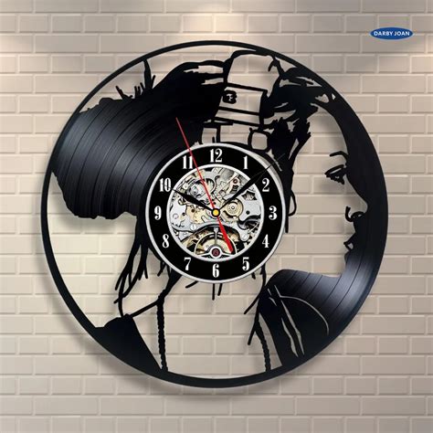 wall clock CD Vinyl Record Wall Clock Girl Music Vinyl Record Clock Home Decor Art Vintage ...