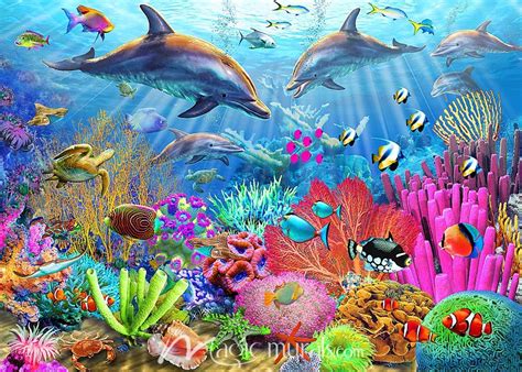 Dolphin Coral Reef Wallpaper Wall Mural by Magic Murals