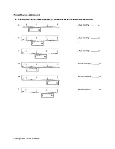 Vernier Caliper, Micrometer Screw Gauge and Zero Error Correction Worksheets and Answers ...