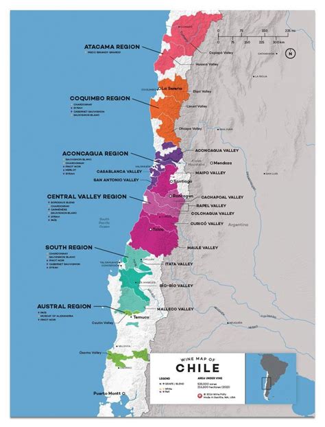 Chile wine map - Chile wine country map (South America - Americas)