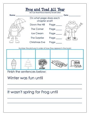 Free Frog and Toad All Year work and coloring pages PDF • Wise Owl Factory