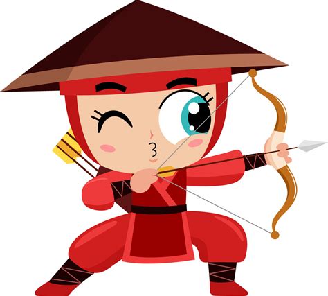 Cute Ninja Girl Warrior Cartoon Character With Bow And Arrow 37904752 Vector Art at Vecteezy