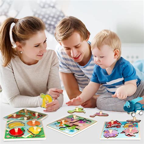 Wooden Toddler Puzzles, Funsland Peg Puzzles Gifts Toys, 4 Pcs Eco ...