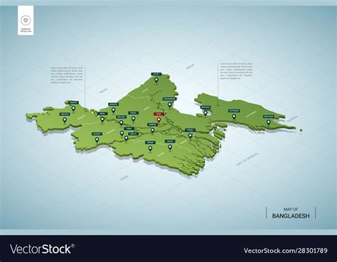 Stylized map bangladesh isometric 3d green Vector Image