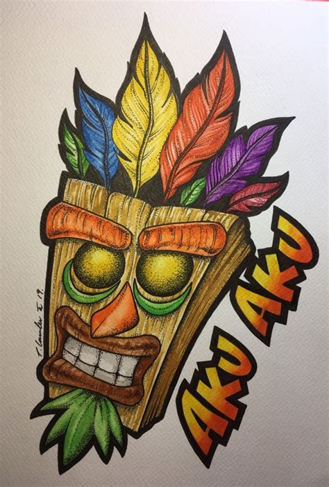 Crash Bandicoot mask drawing/ painting . fan-art A4 new Aku | Etsy