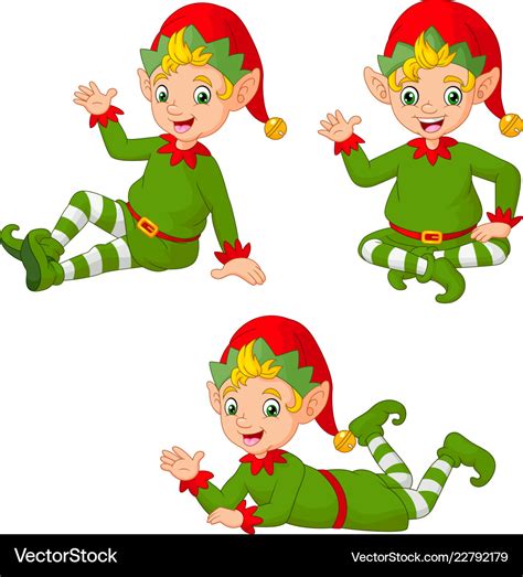 Cartoon christmas elves in different poses Vector Image