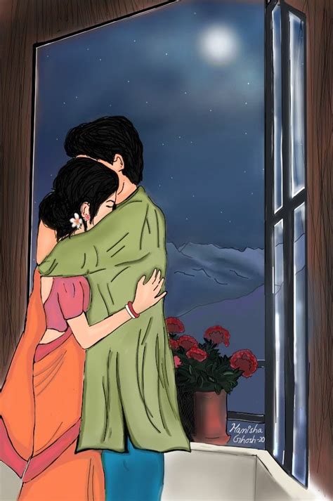 Moonlit night you and me | Cute couple art, Bengali art, Cute couple ...