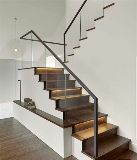 Minimalist Glass Railing for Dark Wood Staircase | Modern staircase, Stair railing design, Home ...