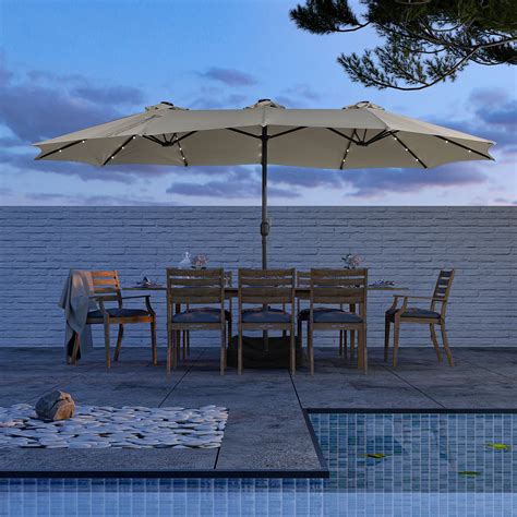15ft Rectangular Patio Umbrella with Base and LED Lights - Electric Motorcycle