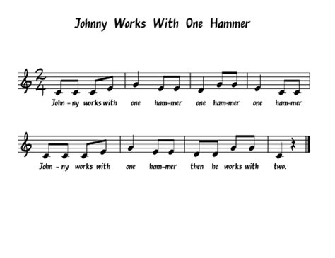 Johnny Works With One Hammer Boomwhacker Video and Sheet Music | Teaching Resources