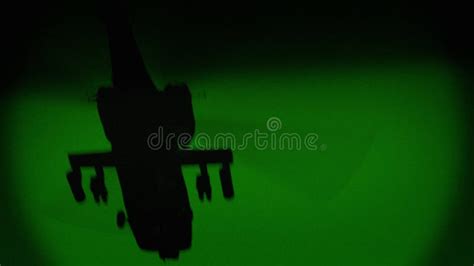 Apache AH-64 Helicopter Flies at Night, Night Vision Infrared Stock ...