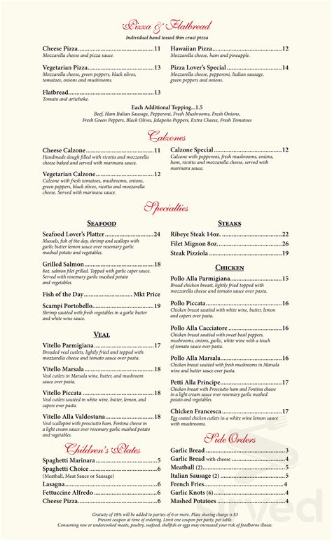 Little Italy Restaurant menu in Kissimmee, Florida, USA