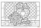 Roses And Heart Stained Glass coloring Page  Free Printable Coloring Pages sketch template