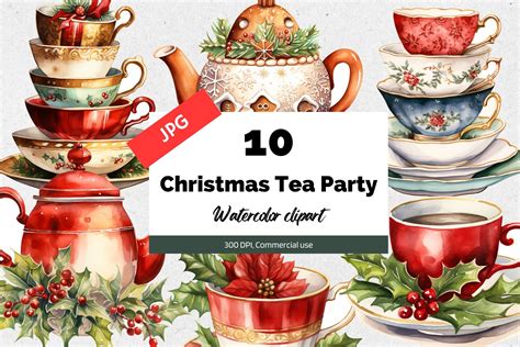 Christmas Tea Party Clipart JPG Graphic by KiwiCakeStudio · Creative ...