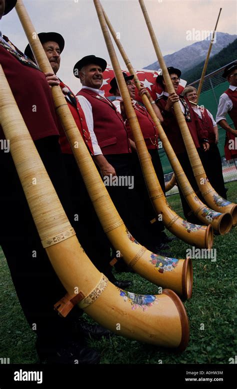 alphorn swiss folk music tradition travel switzerland symbol Stock Photo - Alamy