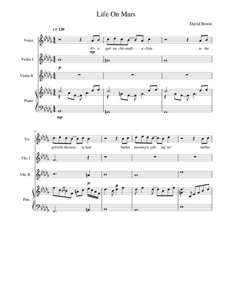 Life On Mars Sheet music for Piano, Violin, Vocals (Mixed Quartet) | Musescore.com