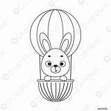 Coloring Page Cute Little Hare Flying On Hot Air Balloon  stock vector sketch template