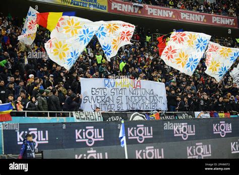 Romanian fans during Euro 2024 qualification game Romania vs Belarus played on 28.03.2022, Arena ...