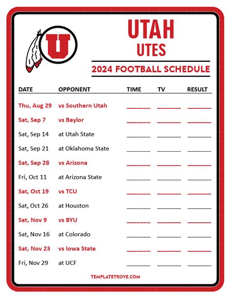 Printable 2024 Utah Utes Football Schedule