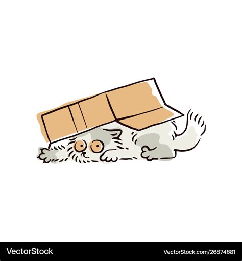 Funny cartoon cat hiding under a box Royalty Free Vector