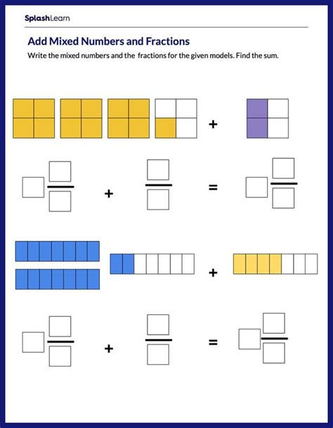 Add mixed numbers Worksheets for Kids Online