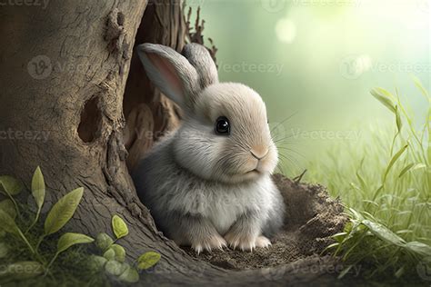 illustration of cute baby rabbit as easter bunny sitting in easter egg ...