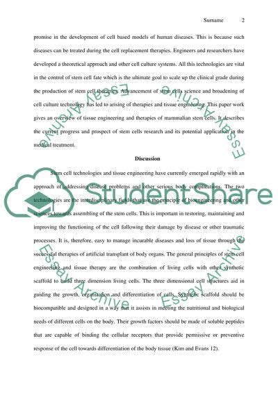 Mammalian Stem Cells Research Paper Example | Topics and Well Written Essays - 1250 words