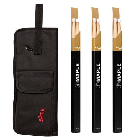 Stagg Nylon Stick Bag & Maple 7A Drumsticks, Nylon Tip at Gear4music