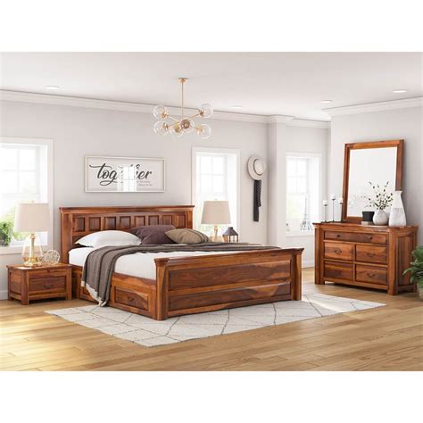 Simply Tudor Rustic Solid Wood 4 Piece Bedroom Set