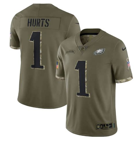 Men's Philadelphia Eagles #1 Jalen Hurts 2022 Olive Salute To Service ...