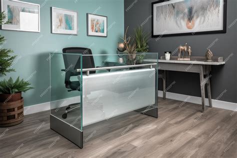 Premium Photo | Reception desk with a glass top sleek silver frame and ...